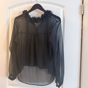 Zara - sheer black blouse with 3D floral collar